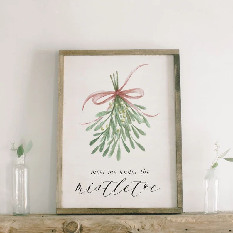 Christmas Framed Wood Sign - Meet Me Under the Mistletoe, Handmade in USA, Winter Decor, Gift, Pr... | Etsy (US)