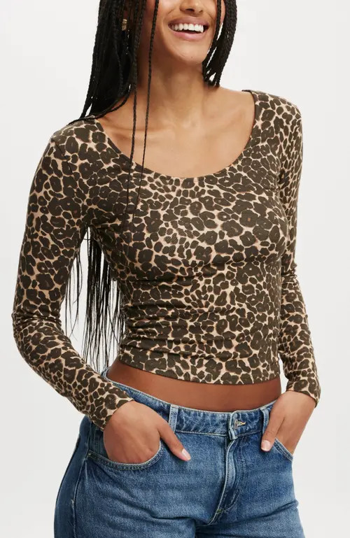 Cotton On Sunday Scoop Long Sleeve in Kate Leopard at Nordstrom, Size Xx-Small | Nordstrom