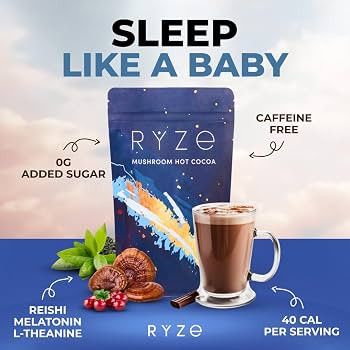 RYZE Mushroom Hot Cocoa | Melatonin Sleep Aid | Keto Cocoa Powder With Mushroom For Sleep | Melat... | Amazon (US)