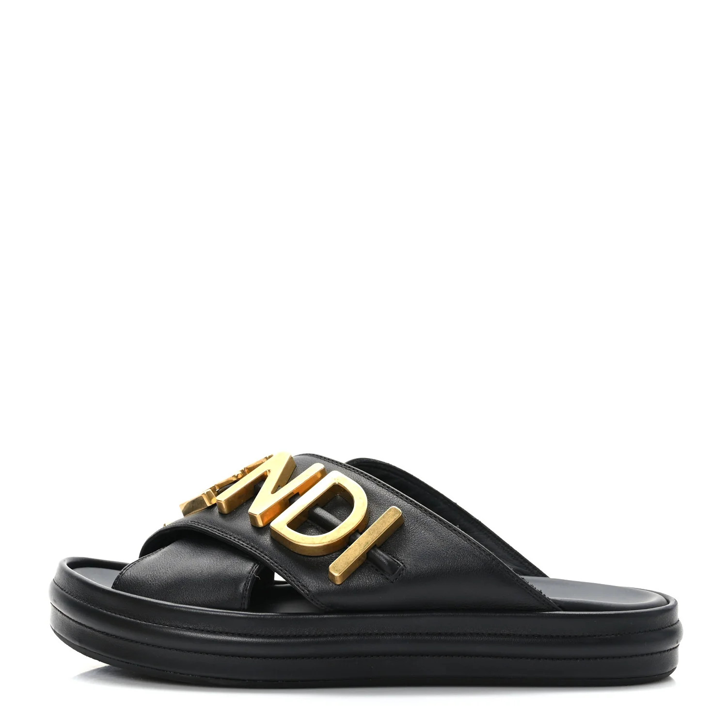 Vitello Womens Fendigraphy Slide Sandals 37 Black | FASHIONPHILE (US)