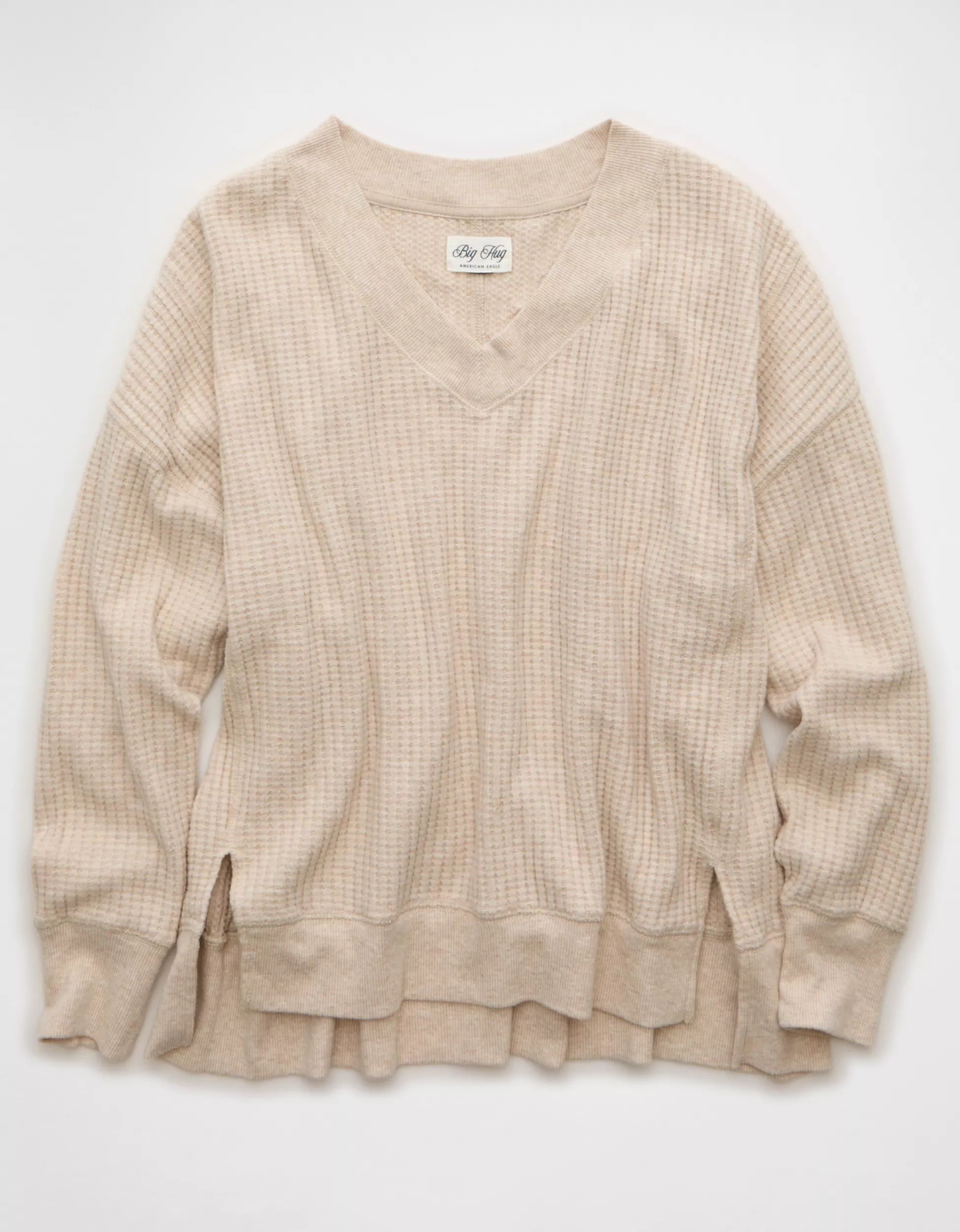 AE Big Hug V-Neck Waffle Sweatshirt | American Eagle Outfitters (US & CA)