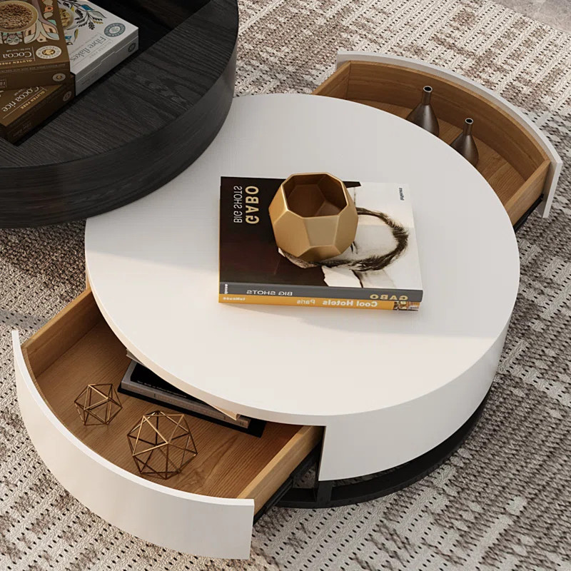 Round Nesting Coffee Table With Lift Top Hidden Compartment Black Finish Metal Frame 31.5" Black | Wayfair North America