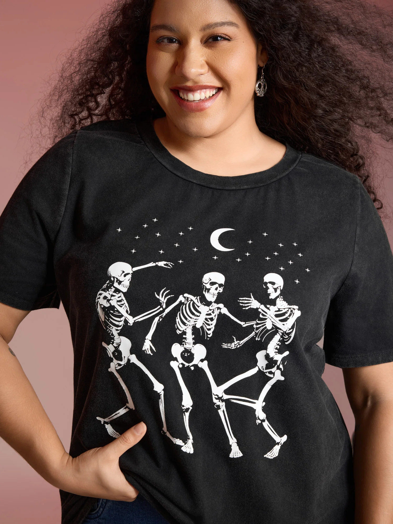 Dancing Skeletons Printed Crew Neck T-shirt | Bloomchic
