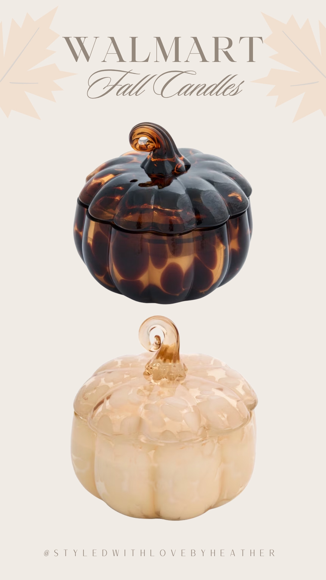 These might be the prettiest fall candles I’ve spotted at Walmart. 🍂🤎 The glass pumpkin jars look like little pieces of decor on their own, and I love that they bring in those rich amber and soft neutral tones without making my space feel overly “fall.” Shop these fall candle finds now, and follow for more cozy, elevated home finds. 

 #LTKdayinmylife #LTKstorytime #LTKHome