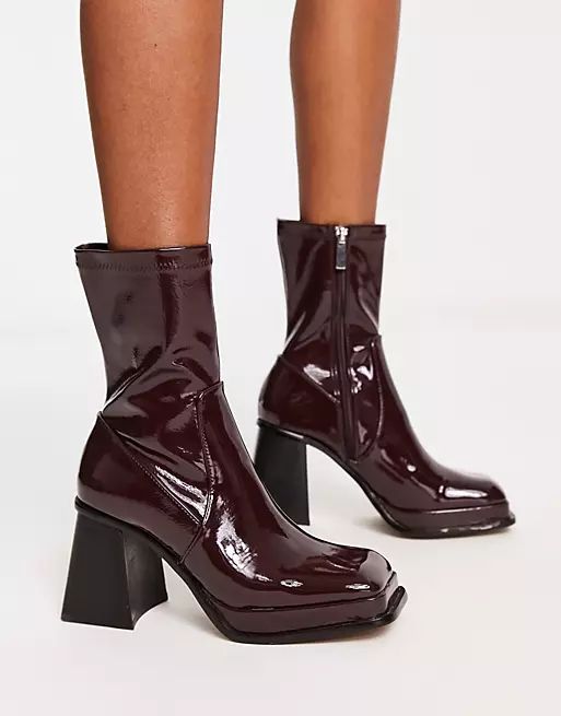Shellys London Jupiter sock boots in chocolate high shine patent | ASOS (Global)