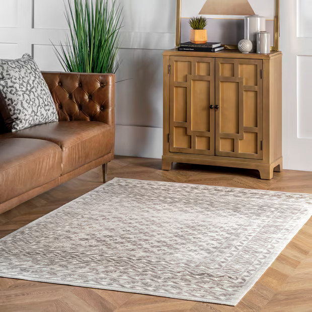 Beige Bordered Seasonal Trellis Area Rug | Rugs USA