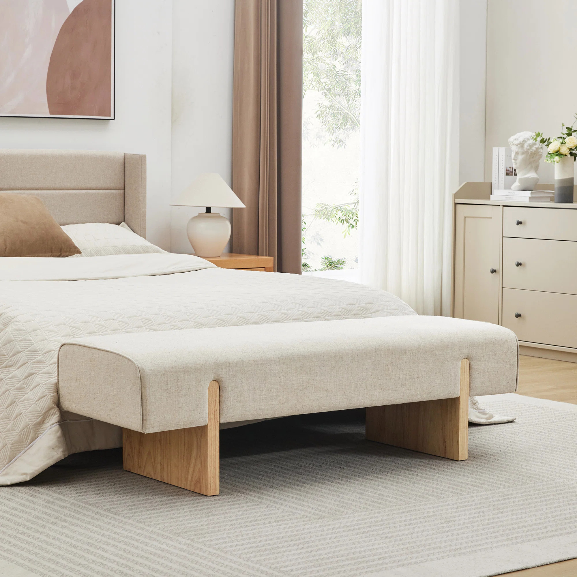 Chamille 55" W Upholstered Accent Bench with Solid Wood Leg | Wayfair North America