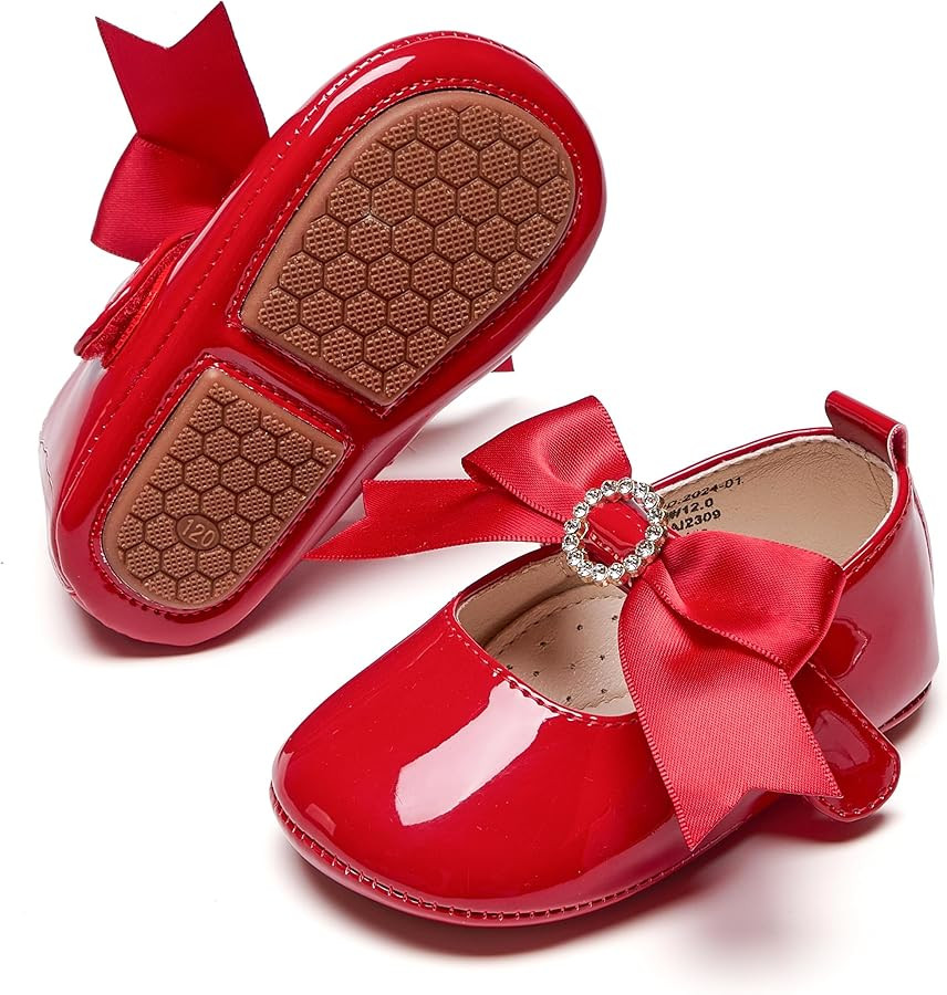 Baby Girls Mary Jane Flats - Infant Newborn Walking Shoes Soft Rubber Sole Princess Wedding | Amazon (US)