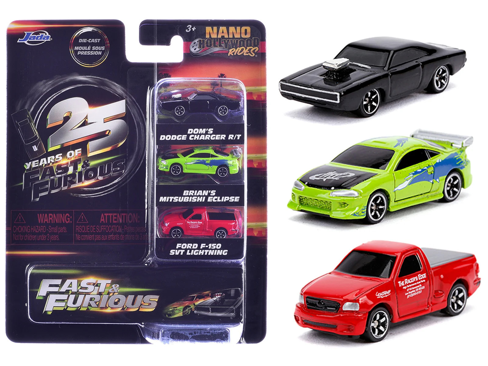 Fast & Furious 25th Anniversary 3 piece Set #1 "Nano Hollywood Rides" Diecast Model Cars by Jada | Shop Simon