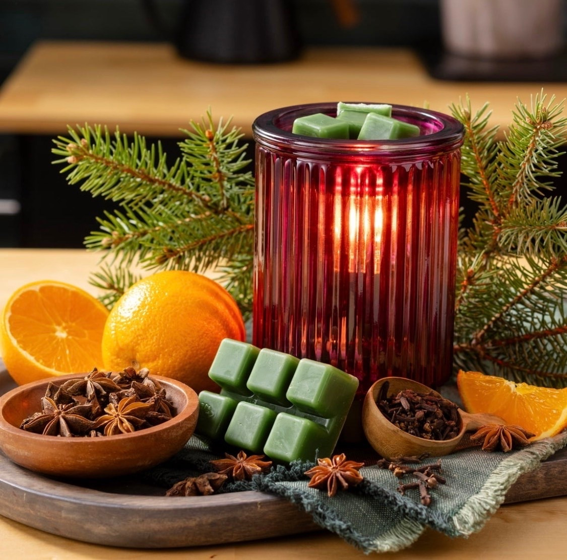 Better Homes & Gardens Ribbed Wax Warmer Red + Fresh Cut Frasier Wax Melt Starter Kit @Walmart