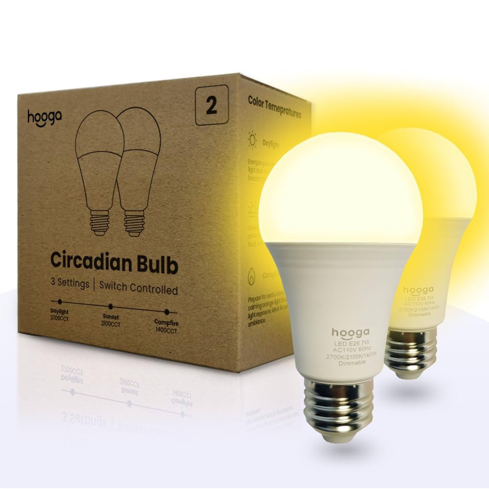 hooga Circadian Rhythm Full Spectrum LED Light Bulb - 2700K, 2100K, 1400K, Flicker-Free, Blue Lig... | Amazon (US)