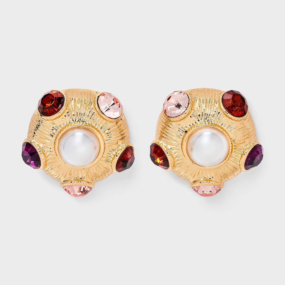 Pearl and Multi-Stone Button Earrings - A New Day™ Gold/Red/Purple | Target