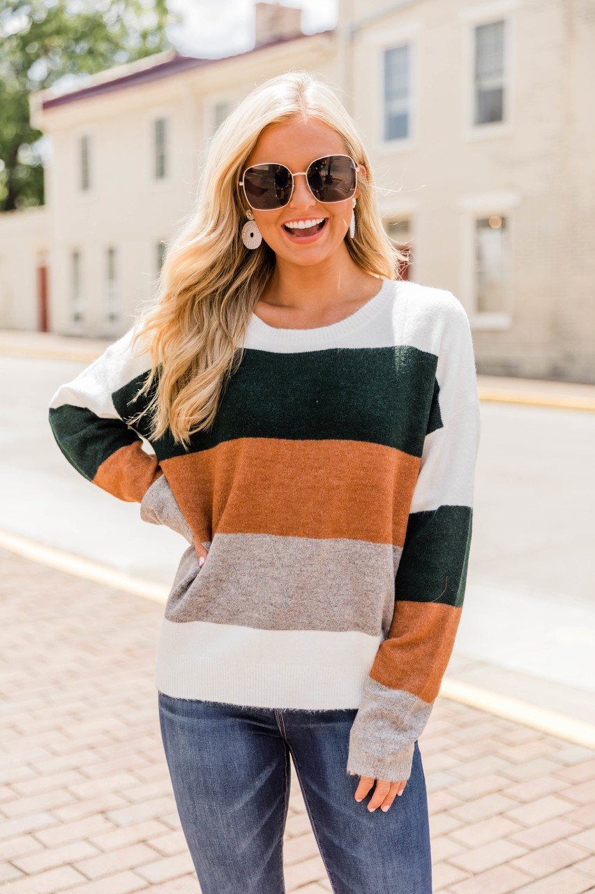 Here For A Lifetime Green Colorblock Sweater | The Pink Lily Boutique