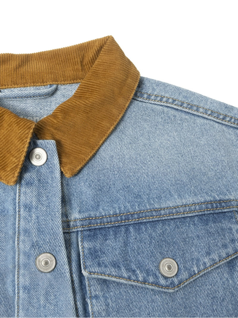 Weekend Academy Girls Denim Workwear Jacket with Corduroy Collar, Sizes 4-18 | Walmart (US)