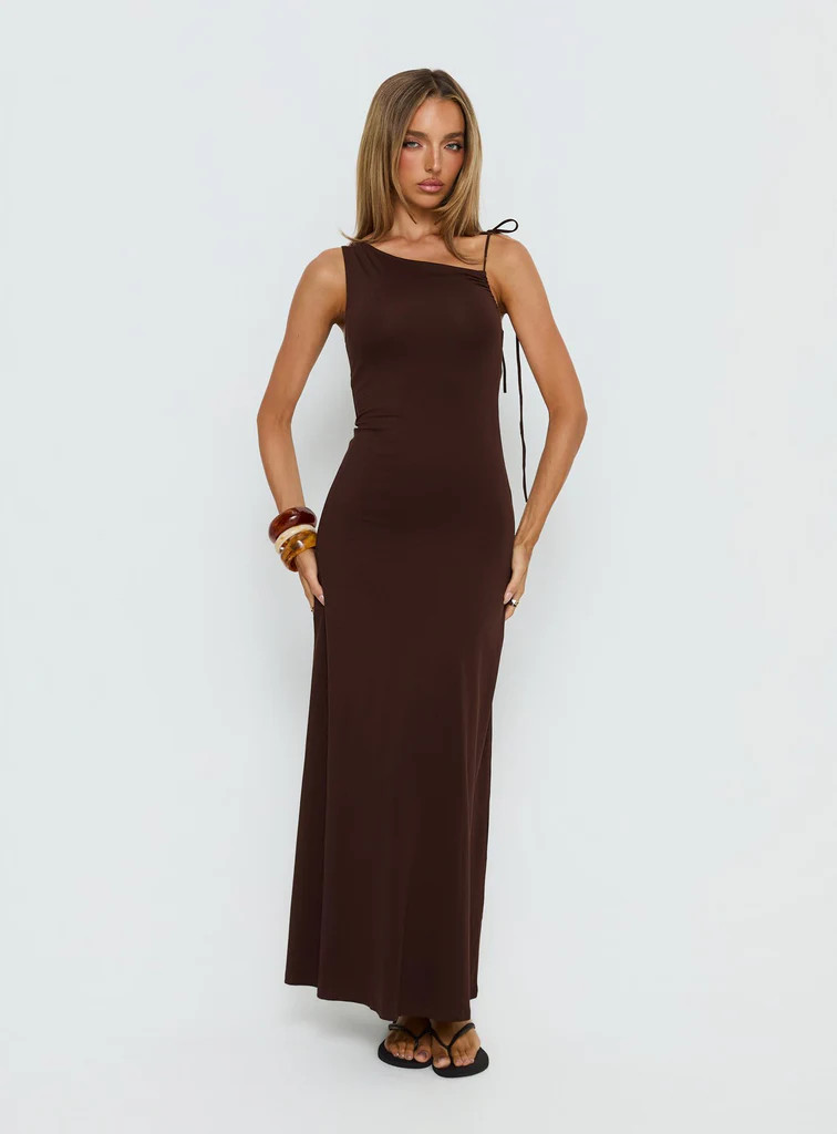 Lorinna Tie Shoulder Maxi Dress Brown | Princess Polly US