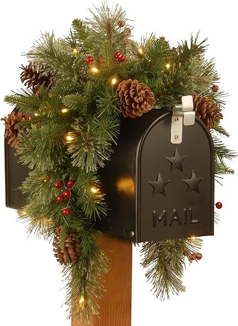 National Tree Company Pre-lit Artificial Christmas Mail Box Swag Flocked with Mixed Decorations a... | Amazon (US)