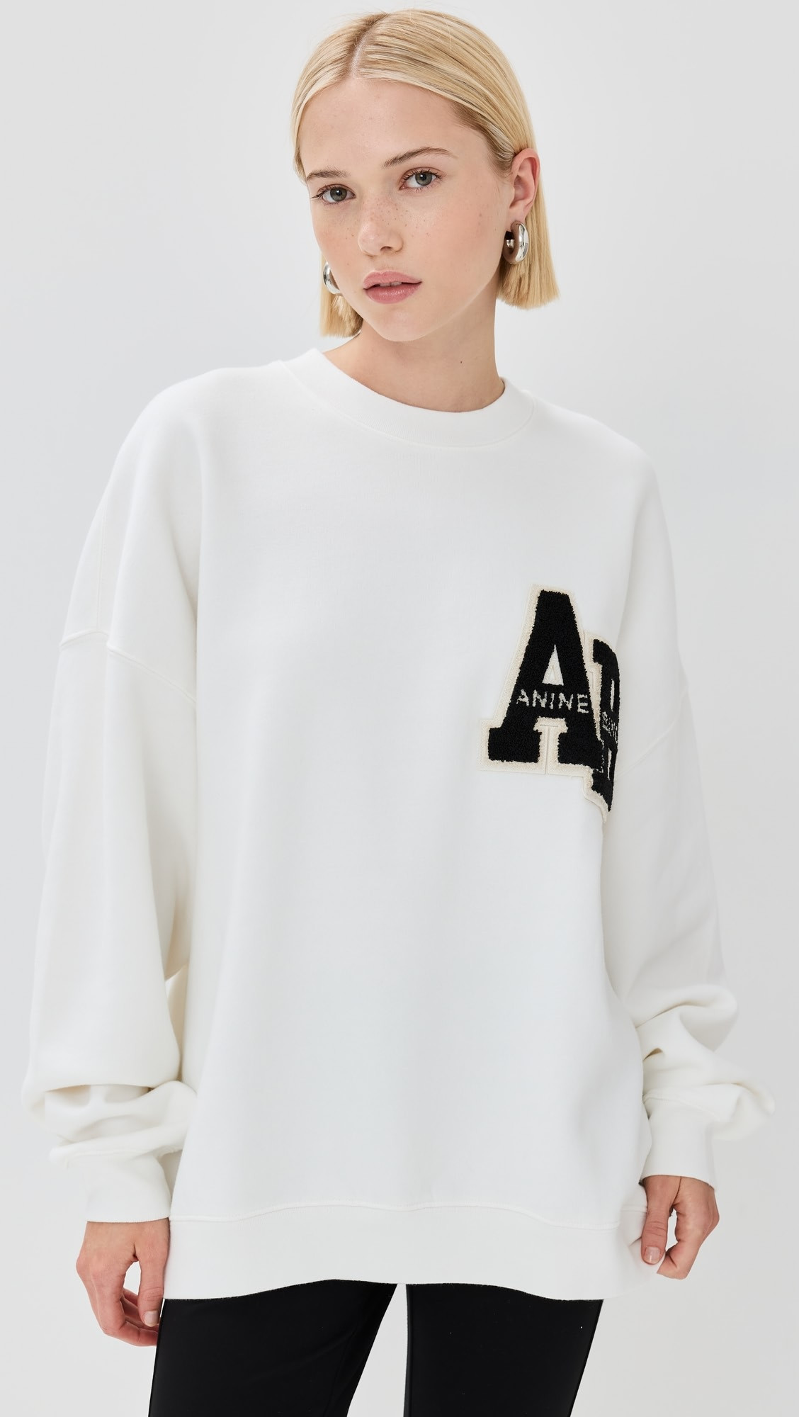 ANINE BING Miles Sweatshirt Letterman Off White | Shopbop | Shopbop