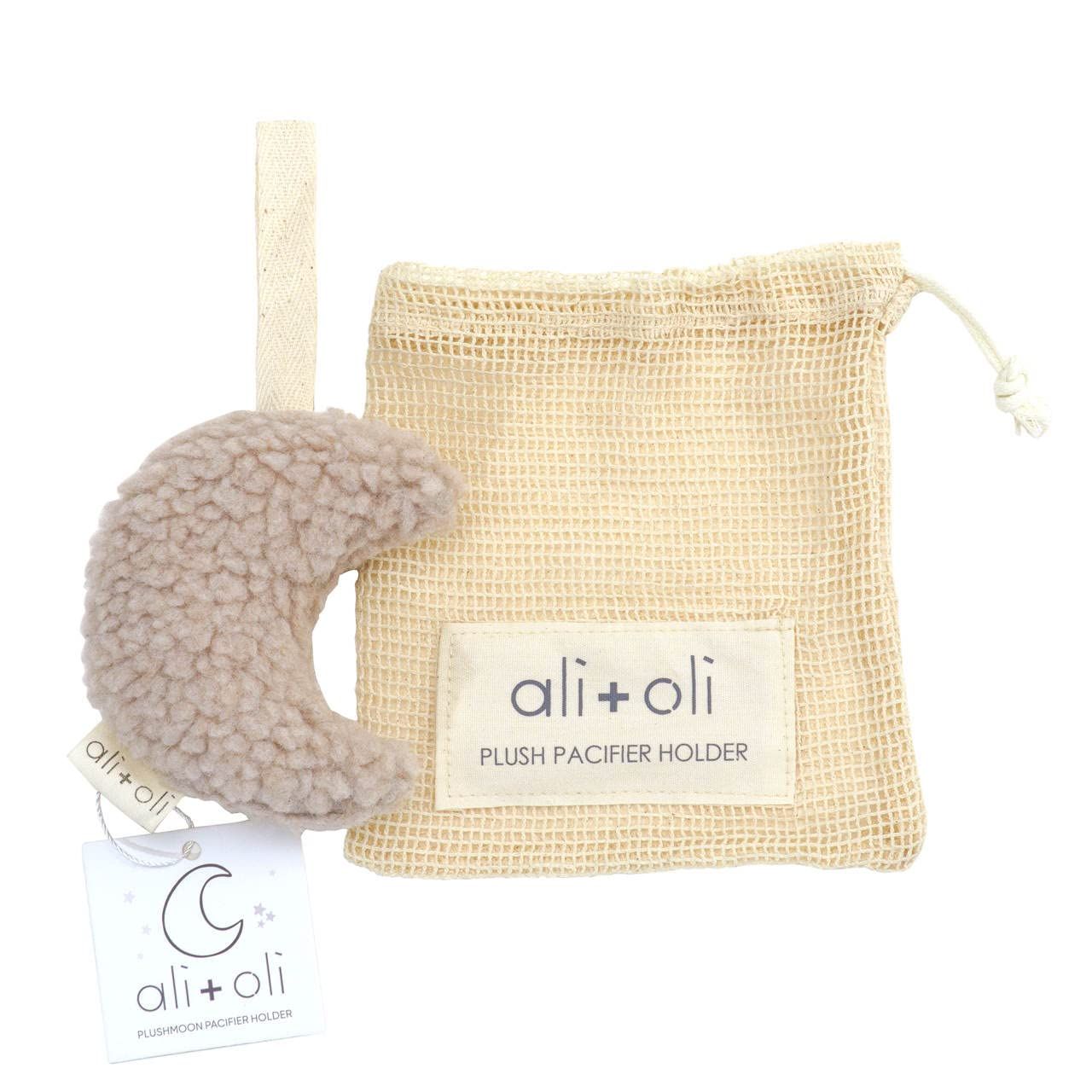 Ali+Oli Plush Pacifier Holder (Moon-Sand) Soft Binky Holder for Babies, Plush Holder for Pacifier... | Amazon (US)