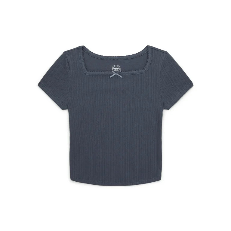 Wonder Nation Girls Square Neck Top with Short Sleeves, Sizes 4-18 | Walmart (US)