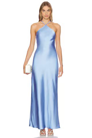 Line & Dot Gramercy Halter Neck Dress in Steel Blue from Revolve.com | Revolve Clothing (Global)