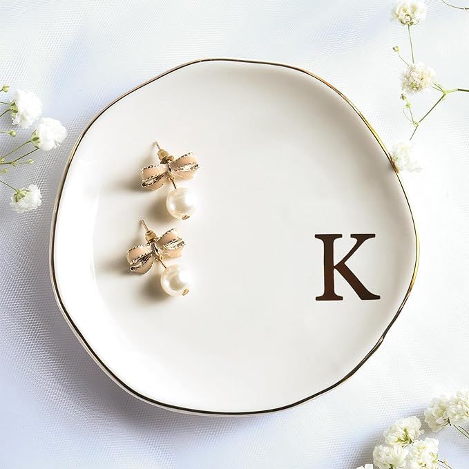 Ceramic Jewelry Tray Ring Dish Personalized A-Monogrammed Engagement Wedding Gifts, for Birthday ... | Amazon (US)