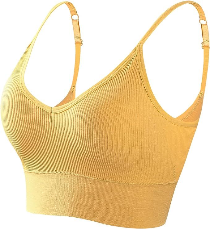 Anmose Sports Bras Tank top Low Back Sleep Bra Seamless Without Steel Ring V Neck Cami Everyday B... | Amazon (US)