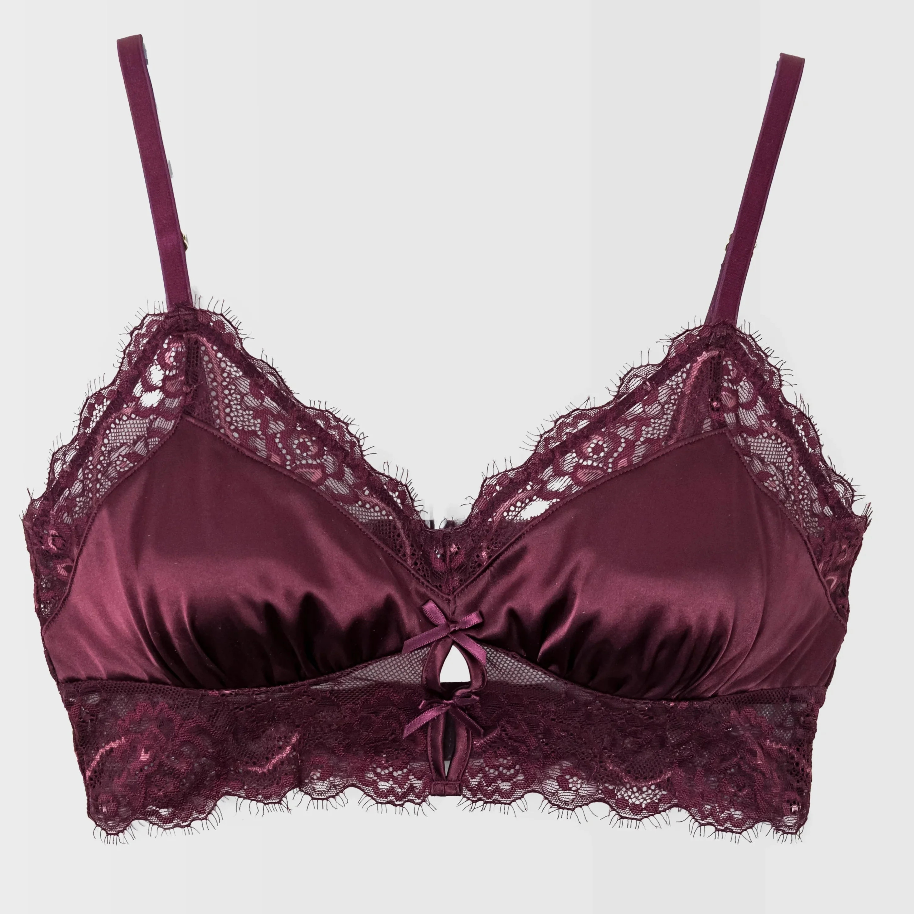 Lacy Satin Keyhole Bralette - Cherry Lacquer | Mentionables