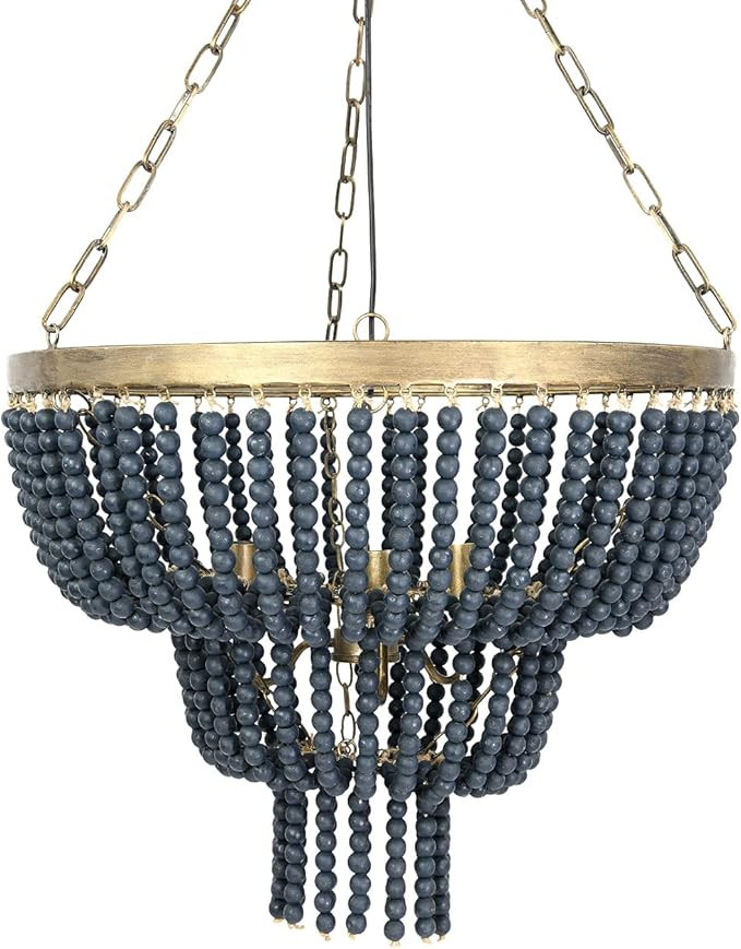 Creative Co-Op EC0353 Iron Pendant Light with Blue Wood Beads Chandelier | Amazon (US)