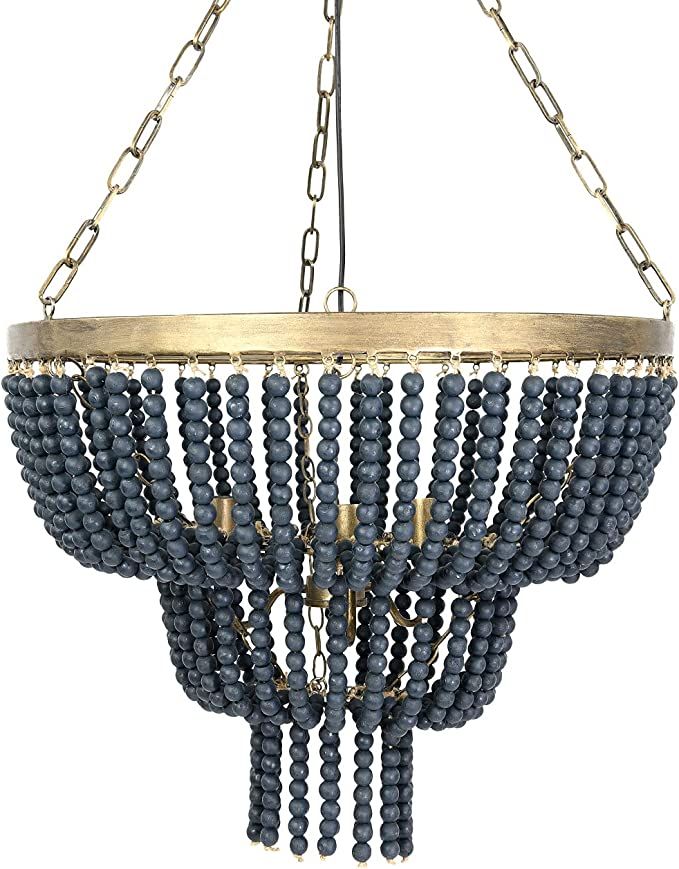 Creative Co-Op EC0353 Iron Pendant Light with Blue Wood Beads Chandelier | Amazon (US)