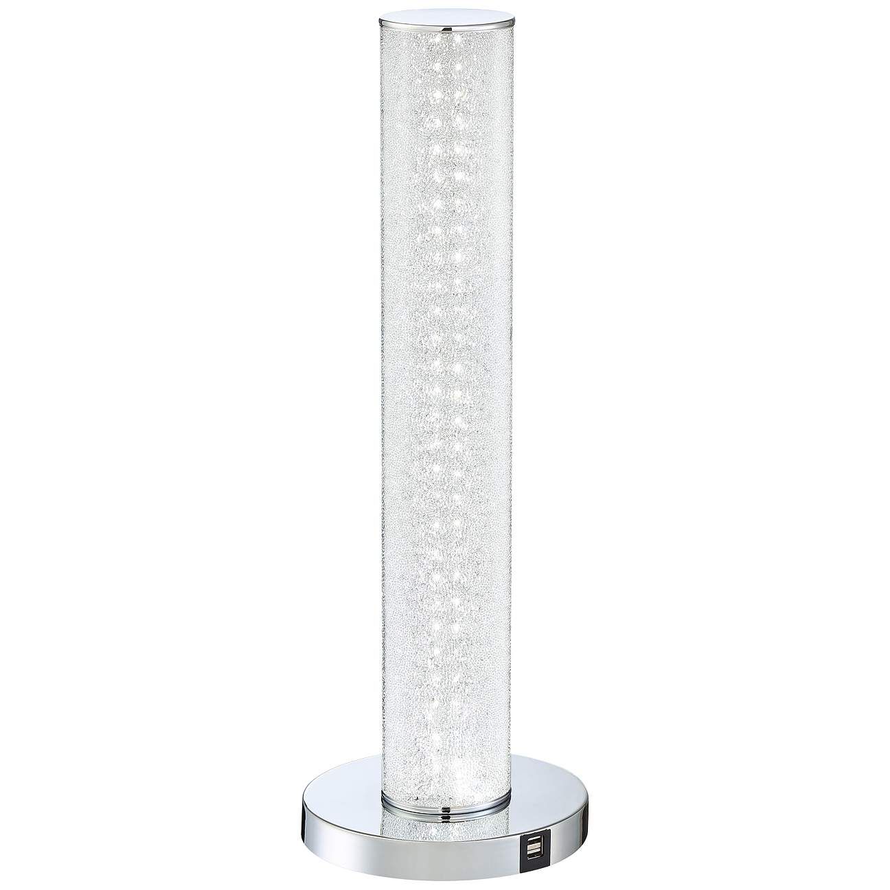 Quilla Chrome and Diamond Glass LED Accent Table Lamp with USB Ports | Lamps Plus
