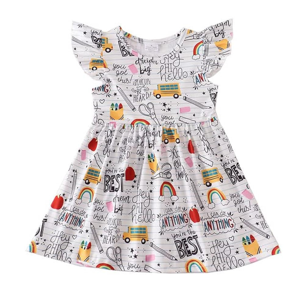 Toddler Little Girls Back to School Dresses -Apple, Pencils, Bookworm, School Bus，Glue,Tellurio... | Amazon (US)