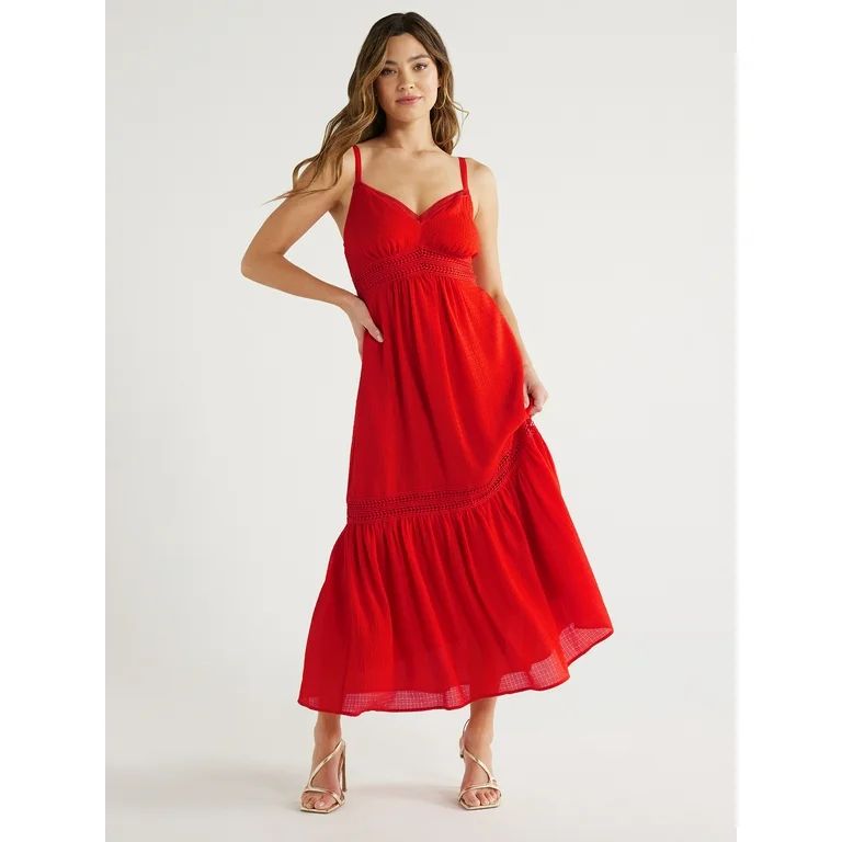 Sofia Jeans Women's Lace Trim Maxi Dress, Mid Calf Length, Sizes XS-XXXL - Walmart.com | Walmart (US)