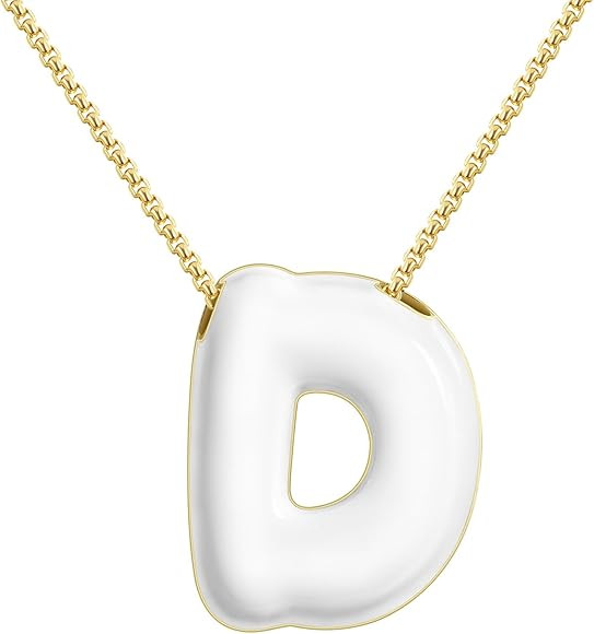 KissYan Bubble Letter Necklace, 14K Gold Plated Enamel Initial Pendant Box Chain Necklace Dainty ... | Amazon (US)