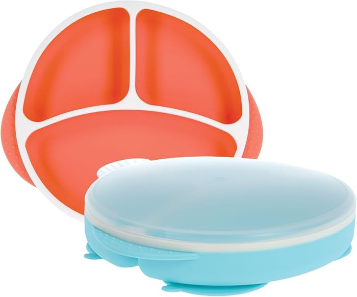 Nuby Silicone Round Suction Plate with Lid - Dishwasher-Safe Baby and Toddler Plate - 6+ Months -... | Amazon (US)