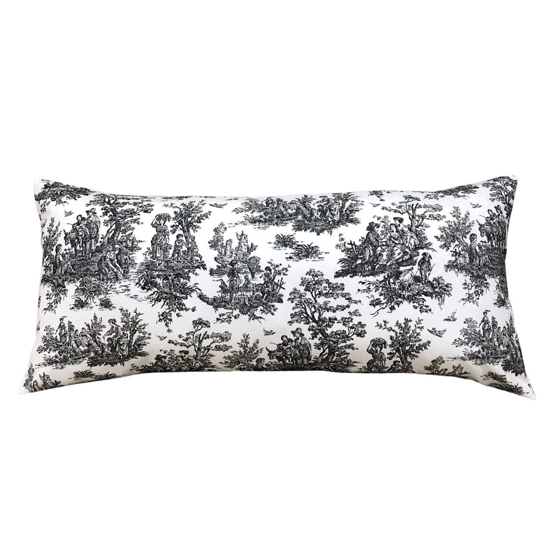 Toile Black and White Lumbar Pillow Cover, Jamestown Toile Print rectangular Pillow Cover | Etsy (US)