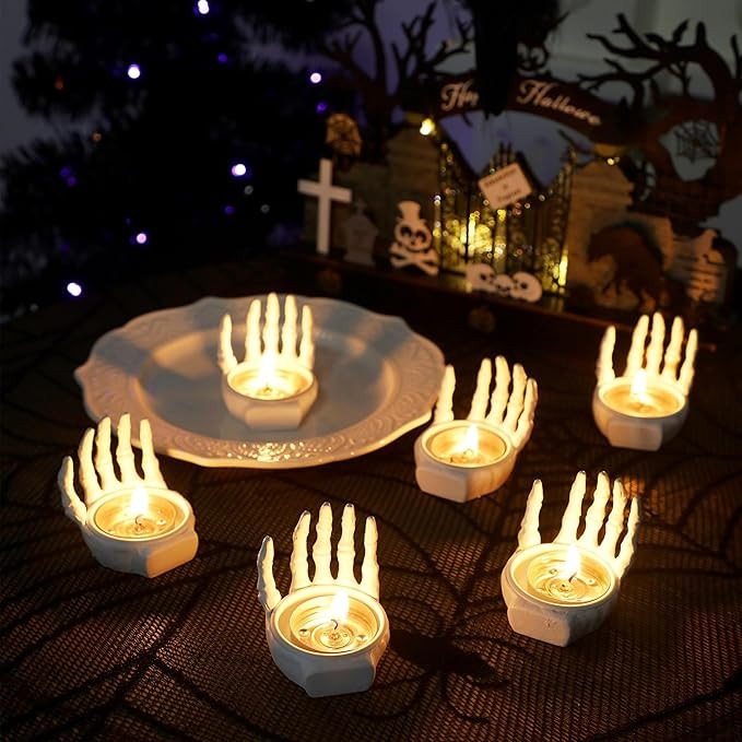 FORUP 6 Pack Skeleton Hand Tea Light Candle Holders, Halloween Candle Holder, Halloween Home Tabl... | Amazon (US)