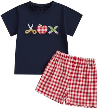 Baby Boy Summer Clothes Back To School Outfits First Day Of School Short Sleeves Tshirt + Elastic... | Amazon (US)
