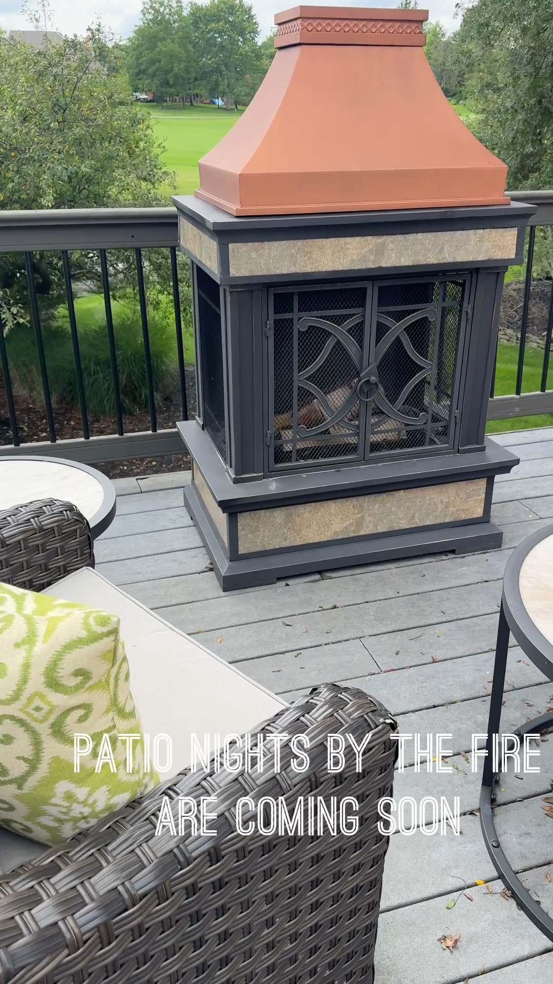 We love this wood burning fireplace on our deck. Puts off great heat!! 
Patio decor

#LTKmomlife #LTKHome #LTKSeasonal