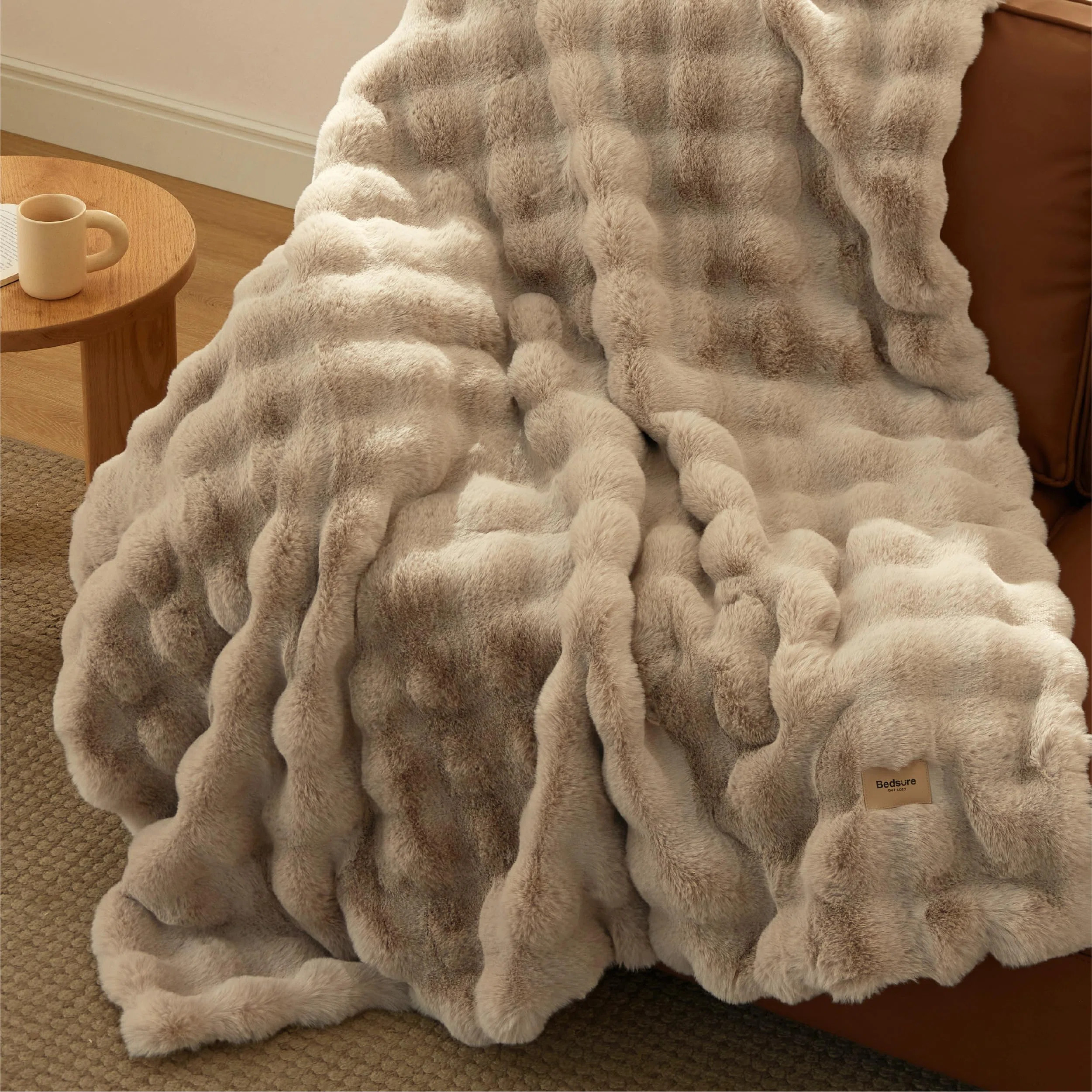 Bedsure Fluffy Faux Fur Throw Blanket Fuzzy Soft Bubble Blanket for Couch Bed Sofa Chair, Faux Fu... | Wayfair North America