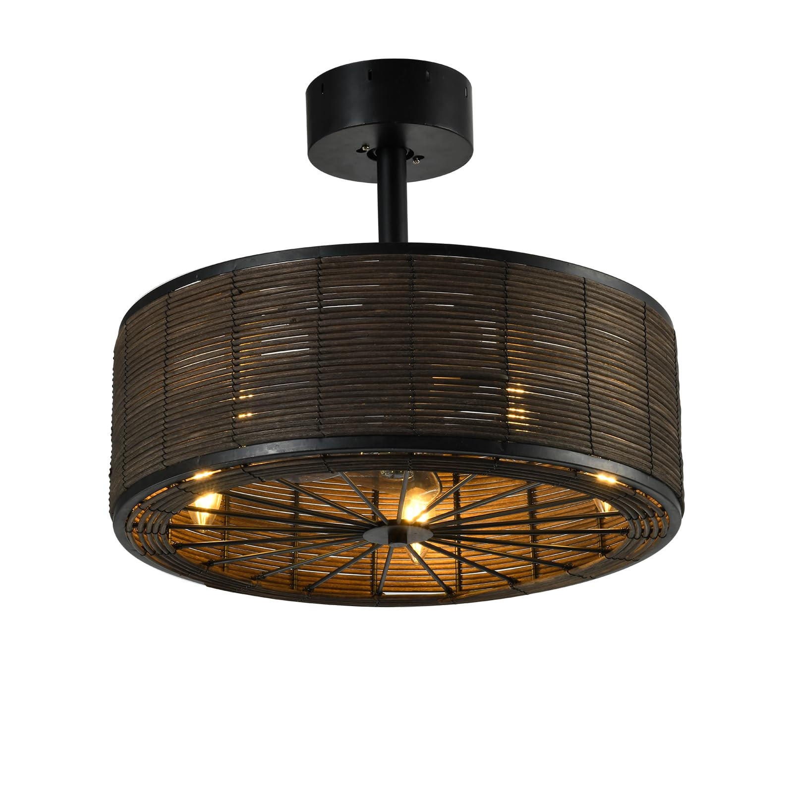 21" Boho Rattan Ceiling Fans with Lights,Flush Mount Caged Ceiling Fan with Remote Indoor,6 Speed... | Amazon (US)