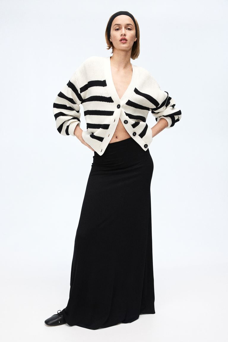 Rib-knit cardigan - Cream/Black striped - Ladies | H&M GB | H&M (UK, MY, IN, SG, PH, TW, HK)