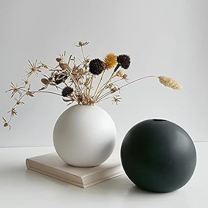 Small Ceramic Bud Vase, Decorative Round Flower Vase,Round Modern Plant Flower Planter Pot, Flora... | Amazon (US)