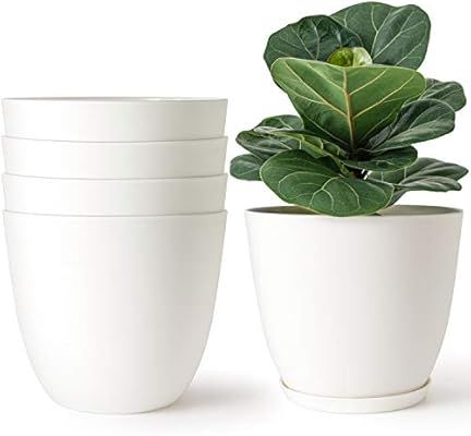 Mkono 7.5 Inch Plastic Planters Indoor Set of 5 Flower Plant Pots Modern Decorative Garden Pot wi... | Amazon (US)
