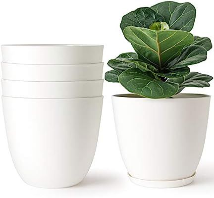 Mkono Plastic Planters Indoor Set of 5 Flower Plant Pots Modern Decorative Gardening Pot with Dra... | Amazon (US)