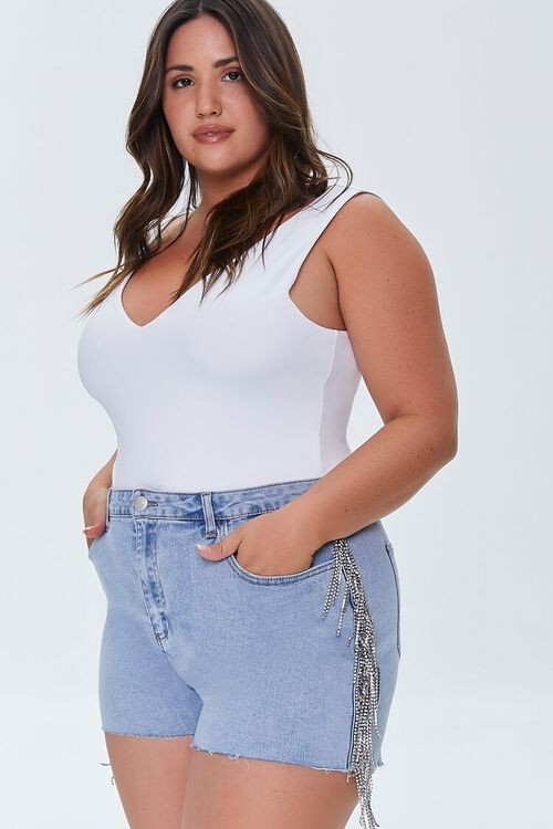 Plus Size Rhinestone-Trim Denim Shorts | Forever 21 | Forever 21 (US)