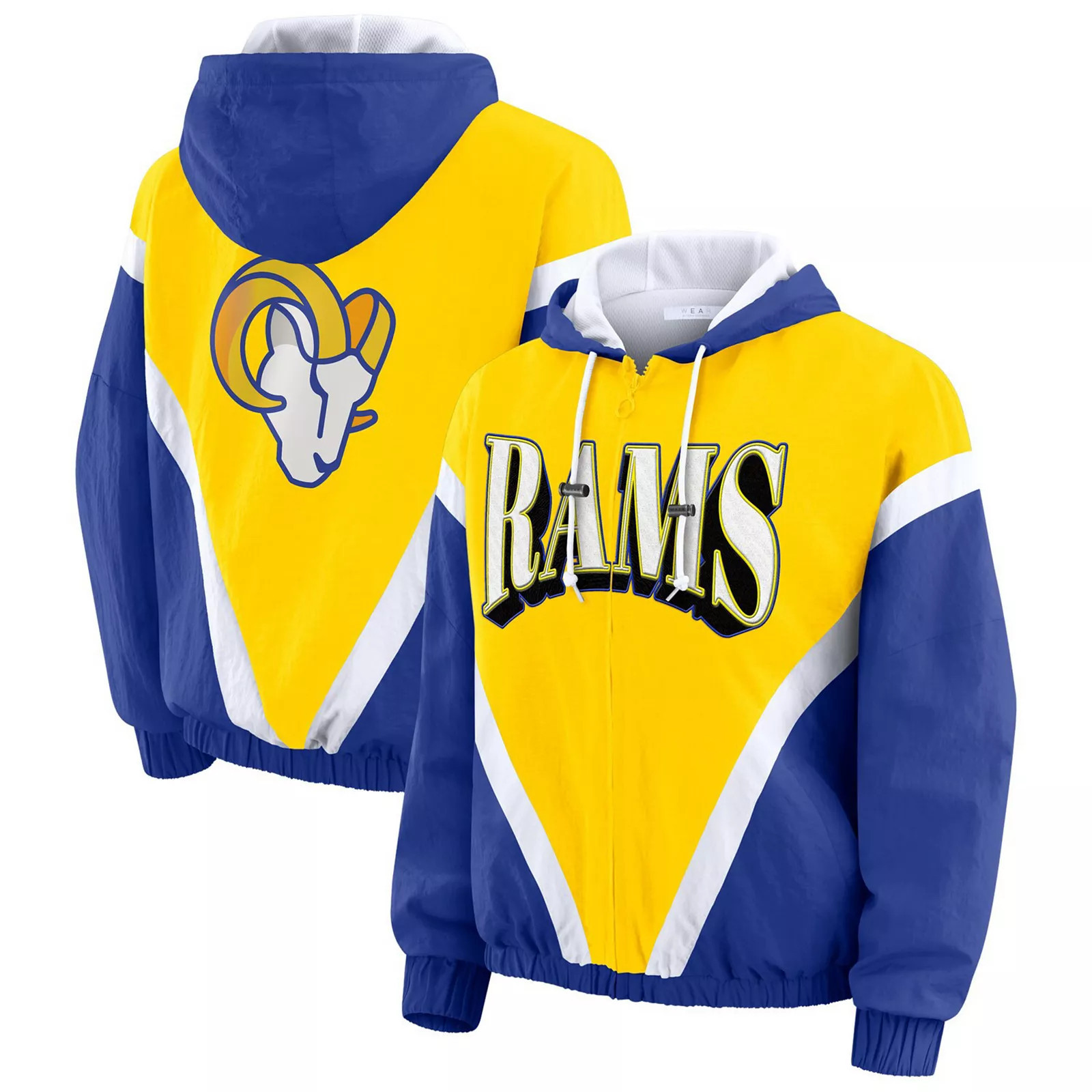 Women's WEAR by Erin Andrews Gold/Royal Los Angeles Rams Retro Crinkle Full-Zip Hoodie Windbreaker, Size: Small | Kohl's