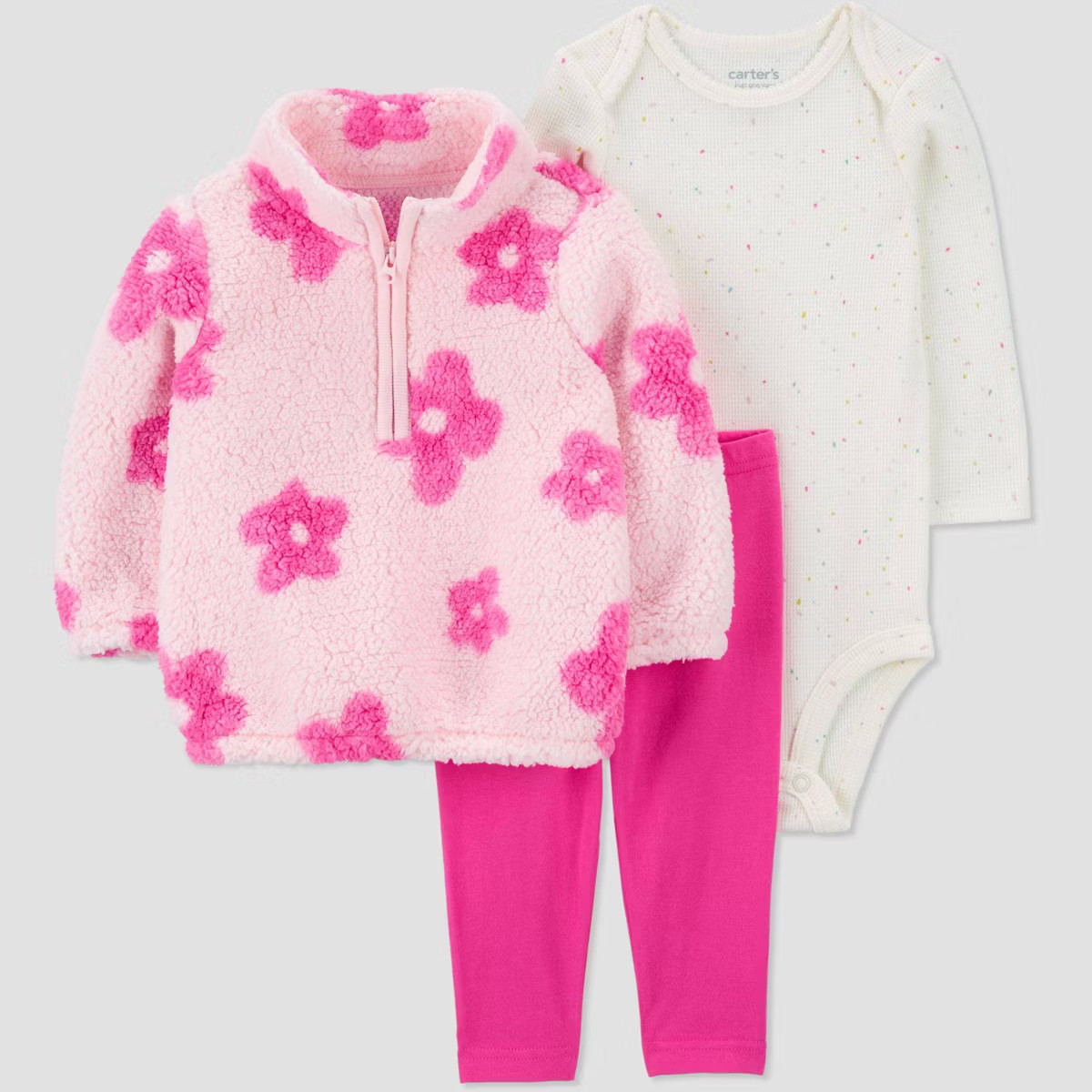 Carter's Just One You®️ Baby Girls' 3pc Floral Quarter Zip Top & Bottom Set - Pink | Target