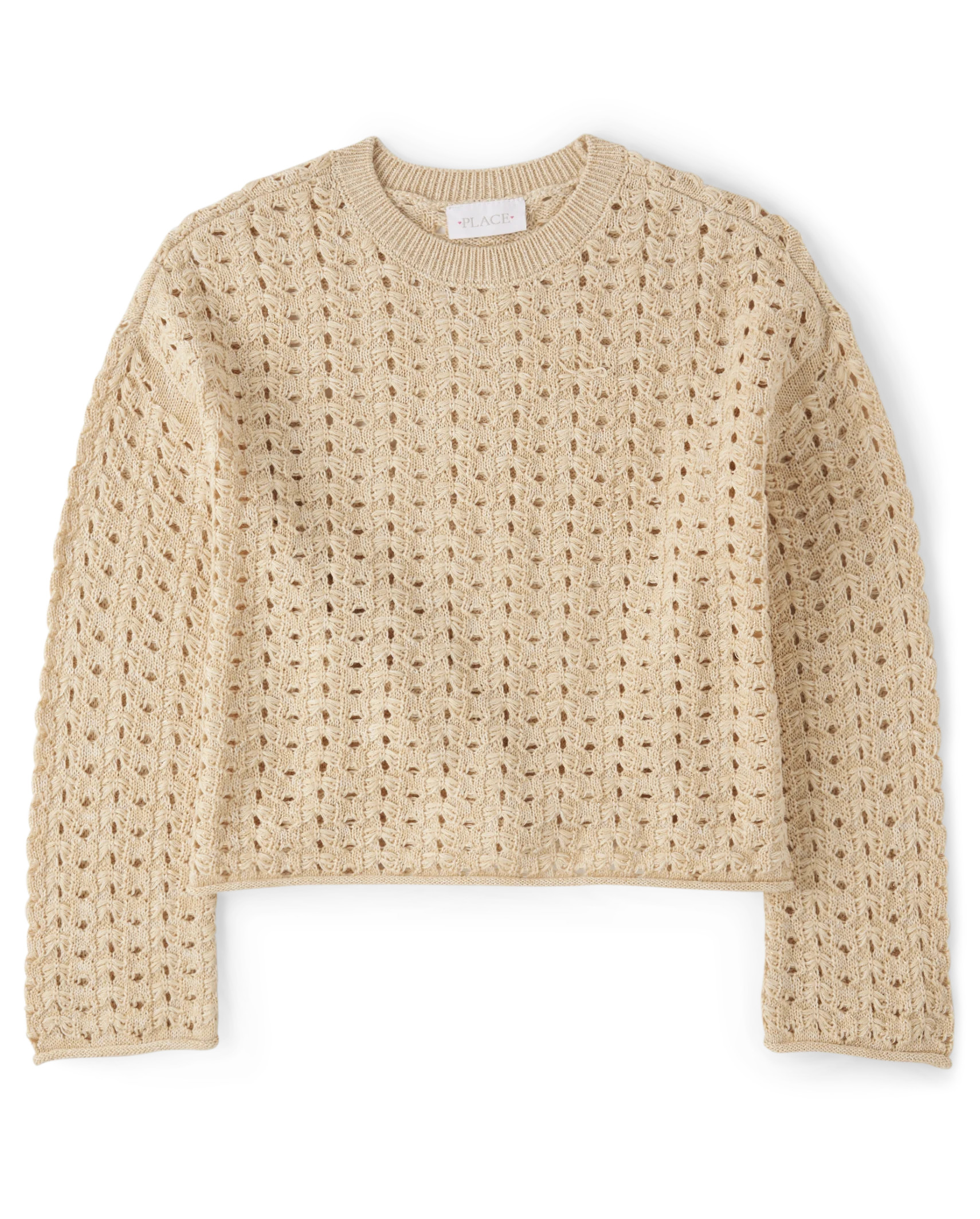 Girls Metallic Stitched Sweater - toasted cashew | The Children's Place