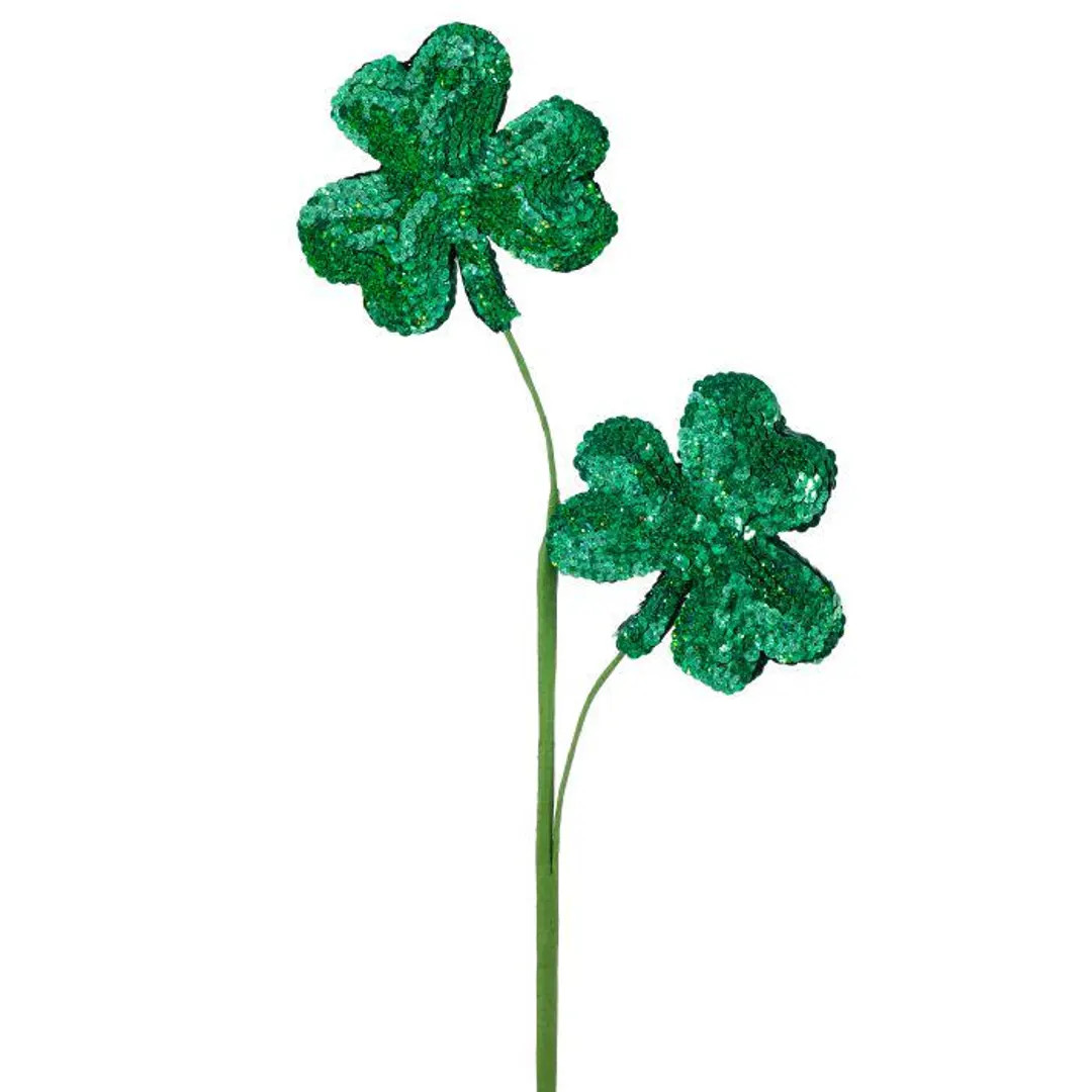 21" Shamrock Stem – Double Sequin Green Clover Pick, St. Patrick's Day Floral Decoration, Spark... | Etsy (US)