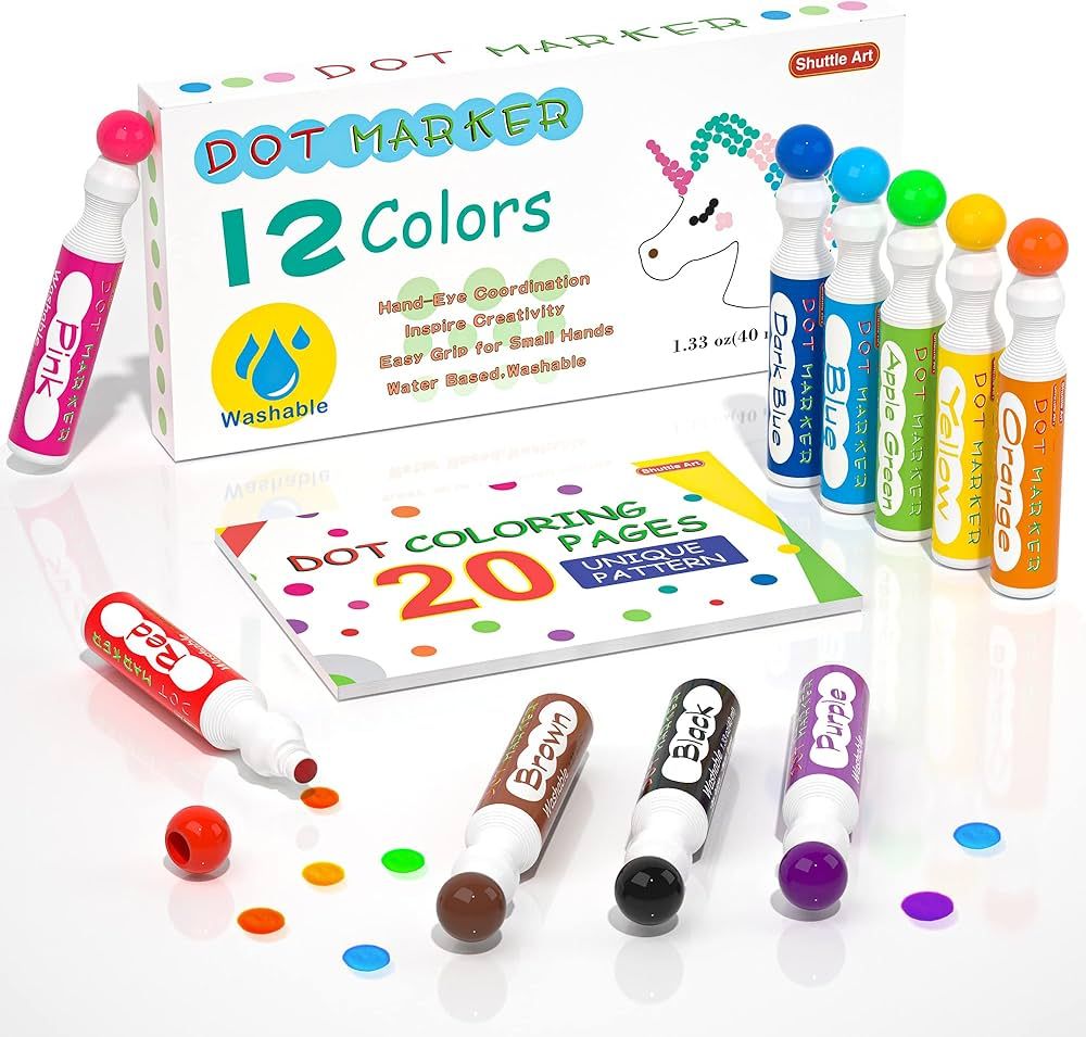 Shuttle Art Dot Markers, 12 Colors Bingo Daubers with 20 Unique Patterns of Dot Book for Toddler ... | Amazon (US)